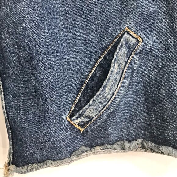 Free People Blue Cotton Denim Factory Distressed Button Crop Jacket - Picture 11 of 16